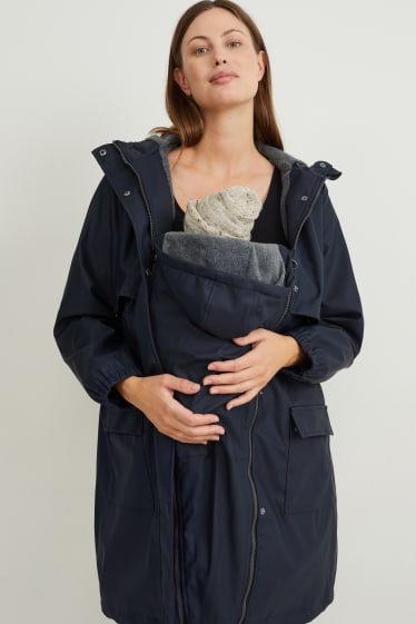 Damen - Umstands-Regenjacke mit Kapuze und Baby-Einsatz - dunkelblau