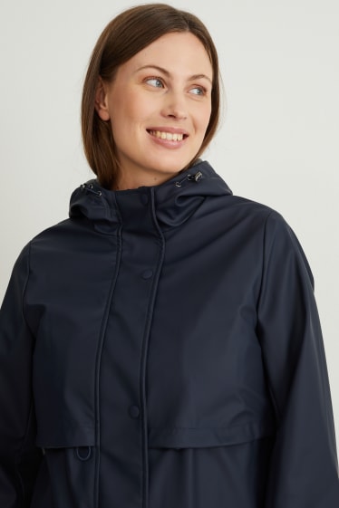 Dames - Zwangerschaps-regenjas met capuchon en baby-draagzak - donkerblauw