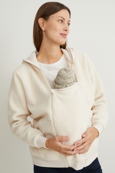 Dames - Zwangerschapssweatvest met babydraagzak en capuchon - crème wit
