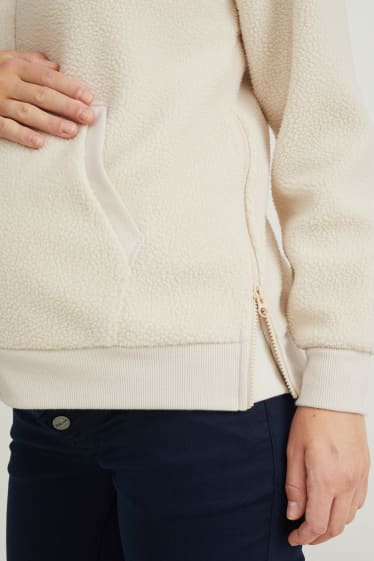 Dames - Zwangerschapssweatvest met babydraagzak en capuchon - crème wit