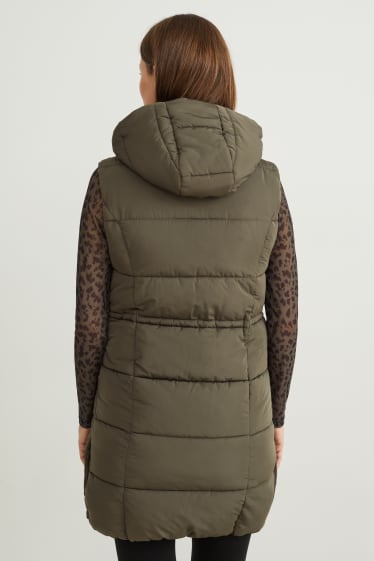 Women - Maternity quilted gilet with hood and baby pouch - dark green