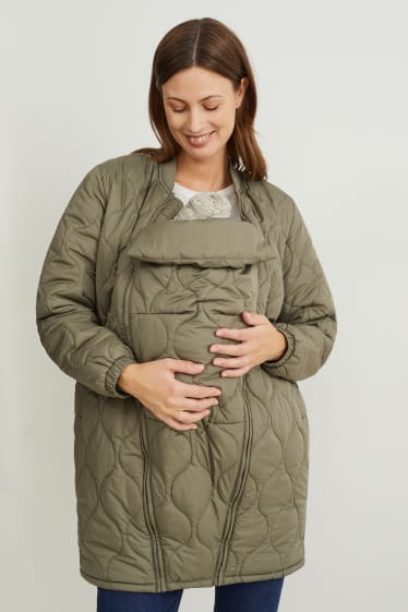 Dámské - Těhotenská prošívaná bunda - nosící - zelená