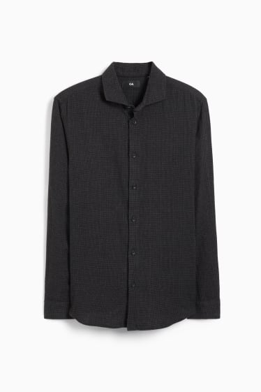 Men - Shirt - slim fit - cutaway collar - check - black