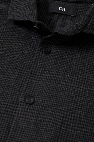 Men - Shirt - slim fit - cutaway collar - check - black