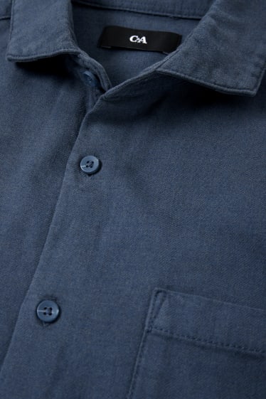 Heren - Flanellen overhemd - regular fit - cut away - blauw