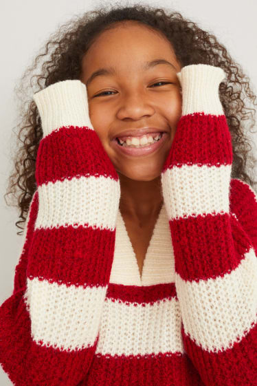 Enfants - Pullover - à rayures - rouge / blanc crème