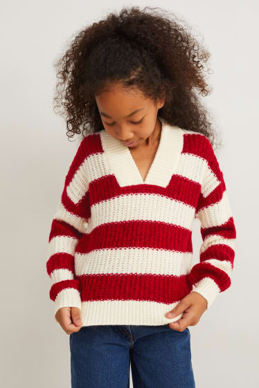 Bambini - Maglione - a righe - rosso / bianco crema