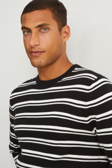 Hommes - Pull - à rayures - noir / blanc