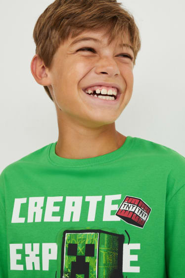 Enfants garçons - Minecraft - haut à manches longues - look 2-en-1 - vert clair