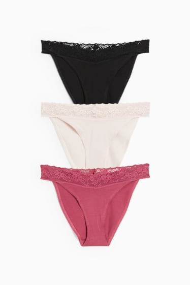 Damen - Multipack 3er - Slip - dunkelrosa