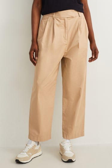 Femmes - Pantalon de toile - high waist - tapered fit - marron clair