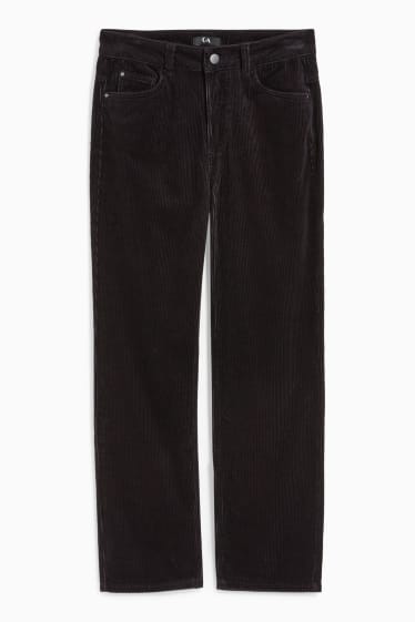 Femmes - Pantalon de velours - high waist - straight fit - noir