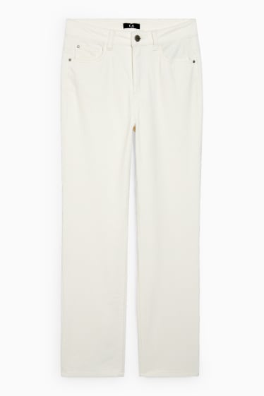 Femmes - Pantalon de velours - high waist - straight fit - blanc crème