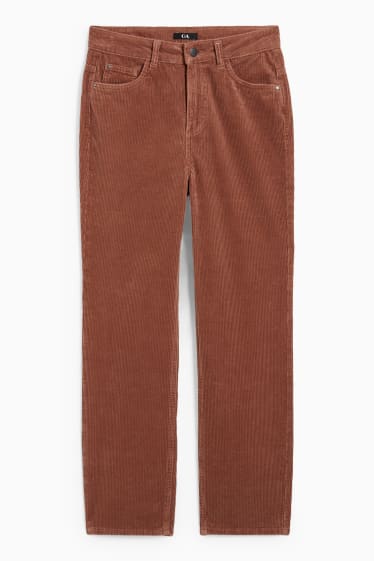 Women - Corduroy trousers - high waist - straight fit - brown