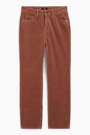 Femmes - Pantalon de velours - high waist - straight fit - marron