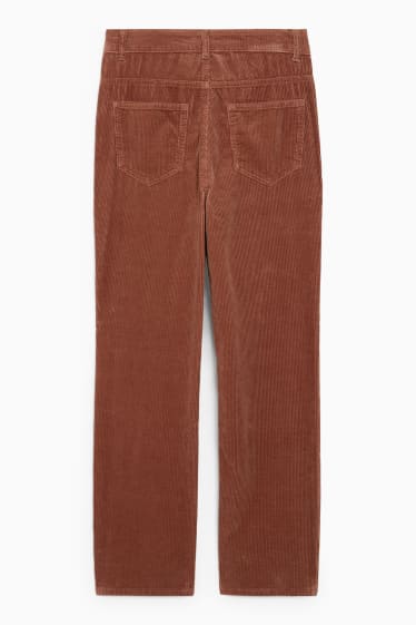 Femmes - Pantalon de velours - high waist - straight fit - marron