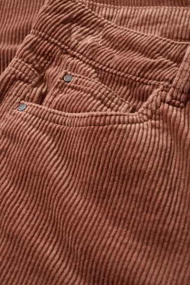 Women - Corduroy trousers - high waist - straight fit - brown