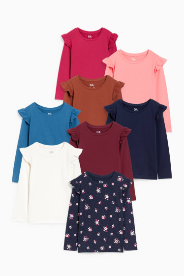 Enfants filles - Lot de 8 - hauts à manches longues - bleu foncé