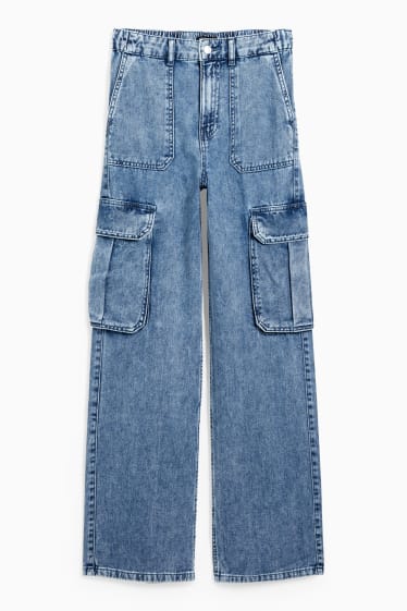 Kobiety - CLOCKHOUSE- straight cargo jeans - wysoki stan - dżins-niebieski