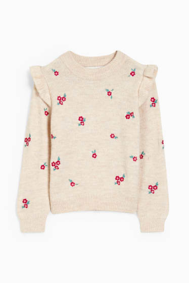Kinder Mädchen - Pullover - geblümt - hellbeige