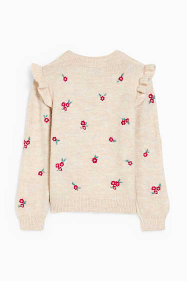 Kinder Mädchen - Pullover - geblümt - hellbeige