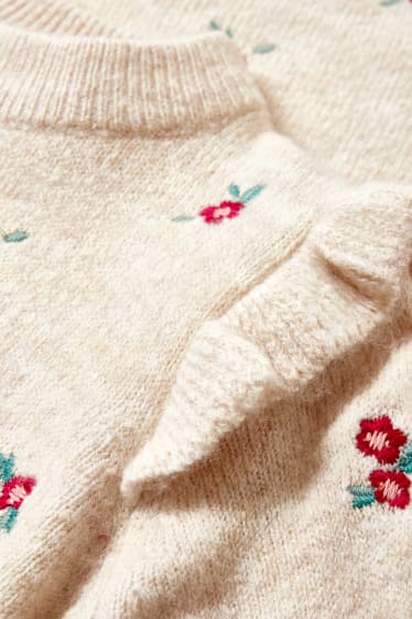 Kinder Mädchen - Pullover - geblümt - hellbeige