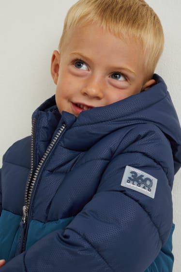 Dětské - Prošívaná bunda s kapucí - tmavomodrá