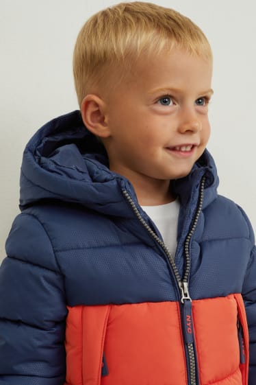 Children Boys - Quilted jacket with hood - dark orange