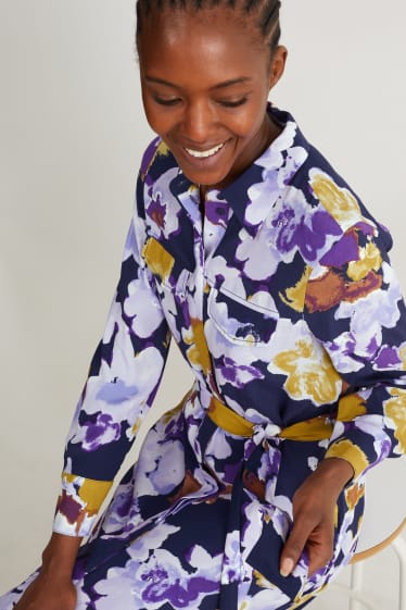 Donna - Vestito a blusa - a fiori - blu scuro
