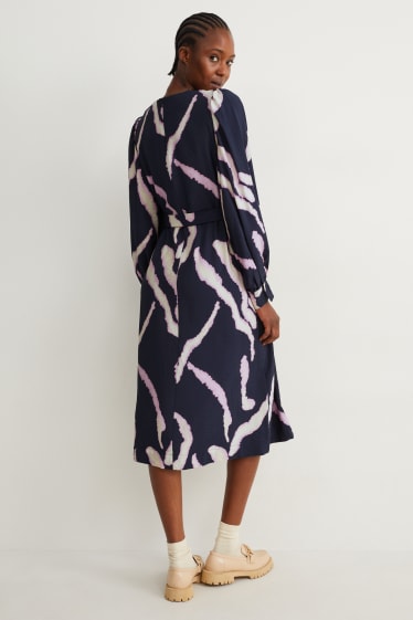 Femmes - Robe évasée - à motif - bleu foncé