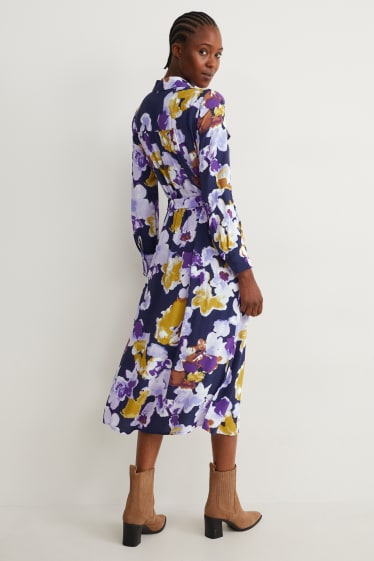 Donna - Vestito a blusa - a fiori - blu scuro