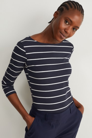 Damen - Langarmshirt - gestreift - dunkelblau