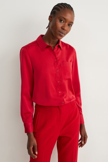 Women - Satin blouse - dark red