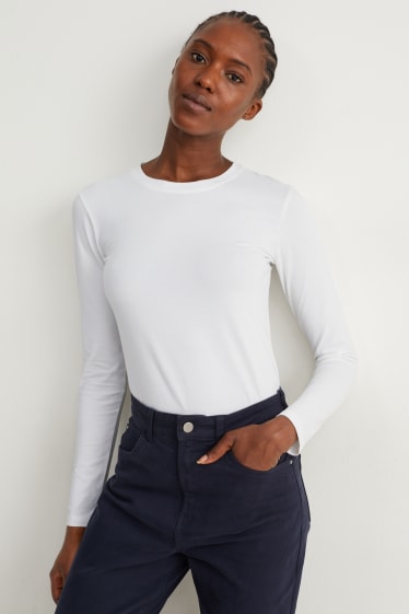 Damen - Multipack 2er - Basic-Langarmshirt - weiß