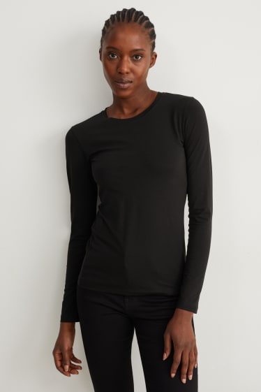 Damen - Multipack 2er - Basic-Langarmshirt - schwarz