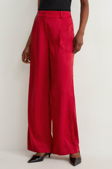 Mujer - Pantalón de tela - mid waist - wide leg - estampado - rojo oscuro