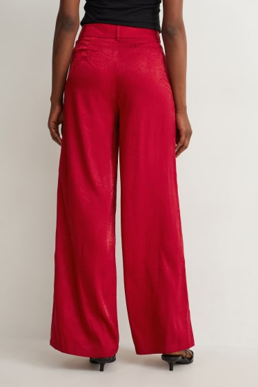 Donna - Pantaloni di stoffa - vita media - gamba ampia - fantasia - rosso scuro