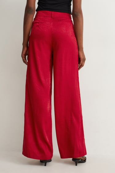 Mujer - Pantalón de tela - mid waist - wide leg - estampado - rojo oscuro