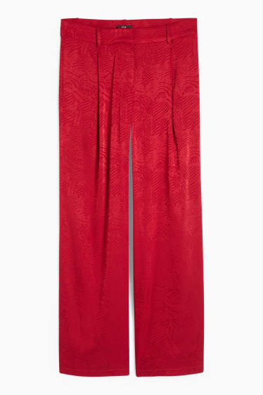Femei - Pantaloni de stofă - talie medie - wide leg - cu model - vișiniu