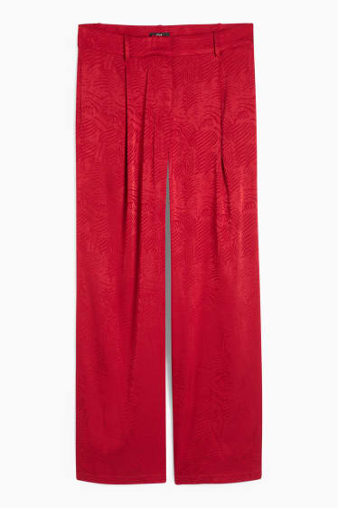 Femmes - Pantalon de toile - mid waist - wide leg - à motif - rouge foncé