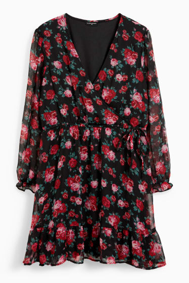 Femmes - CLOCKHOUSE - robe portefeuille - à fleurs - noir