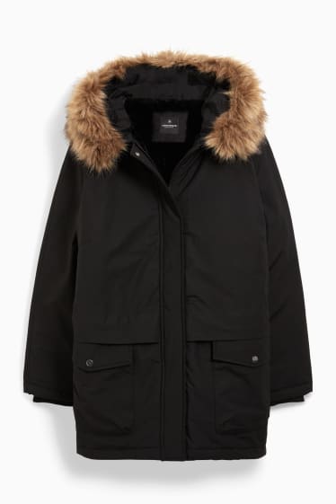 Teens & young adults - CLOCKHOUSE - parka with hood and faux fur trim - winter - black