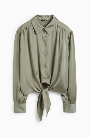 Femmes - CLOCKHOUSE - chemisier en satin et noué - vert