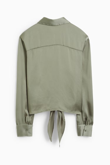 Femmes - CLOCKHOUSE - chemisier en satin et noué - vert