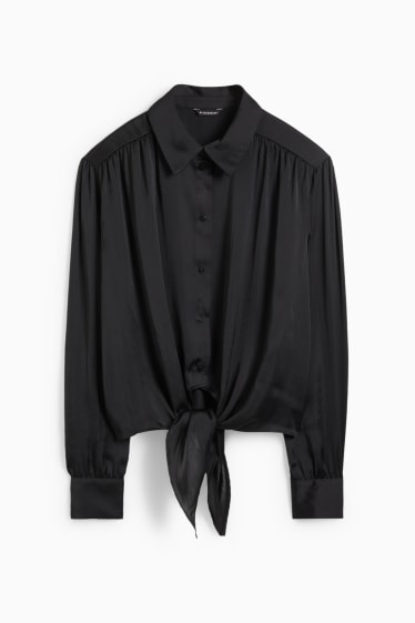 Femmes - CLOCKHOUSE - chemisier en satin et noué - noir