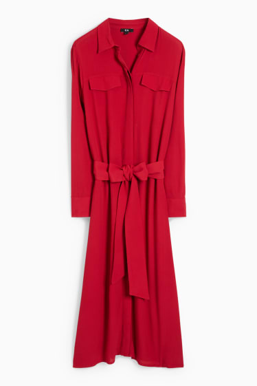 Donna - Vestito a blusa di viscosa - rosso scuro