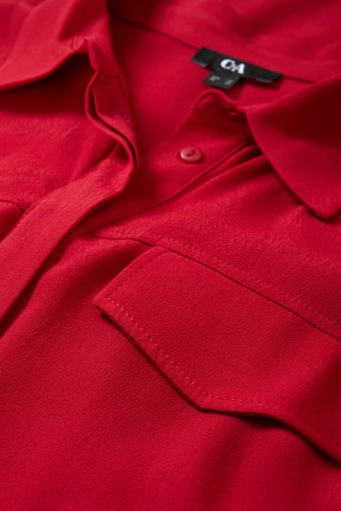 Dámské - Viskózové halenkové šaty - tmavočervená