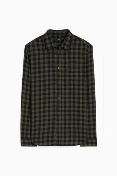 Men - Flannel shirt - regular fit - Kent collar - check - green