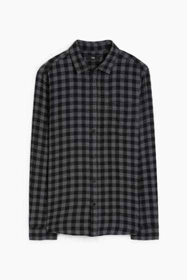 Men - Flannel shirt - regular fit - Kent collar - check - black