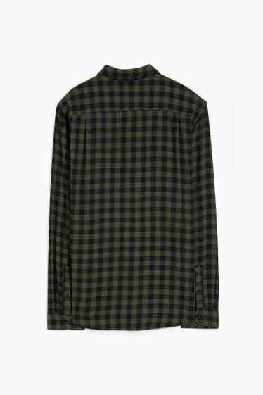Men - Flannel shirt - regular fit - Kent collar - check - green